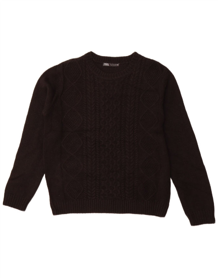 Женский джемпер с круглым вырезом Zara UK 14, большой черный акрил