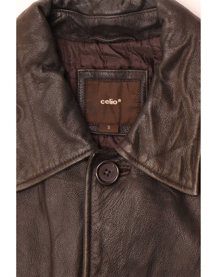 Мужская кожаная куртка Celio UK 36 маленькая коричневая