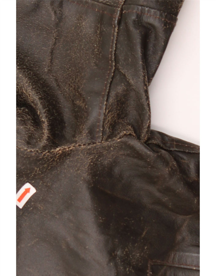 ВИНТАЖНАЯ Женская кожаная куртка с рукавом 3/4 UK 14, кожа среднего коричневого цвета