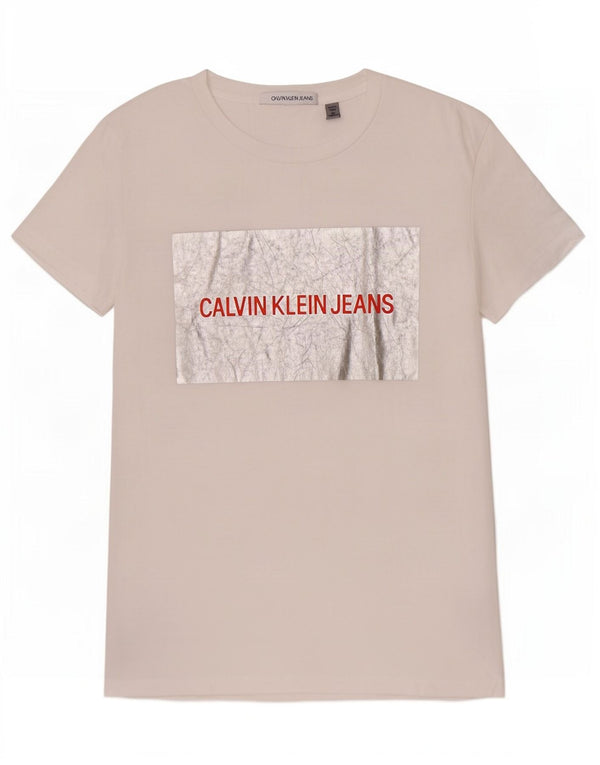 Женская футболка с рисунком Calvin Klein Jeans Top UK 18 XL, белый хлопок