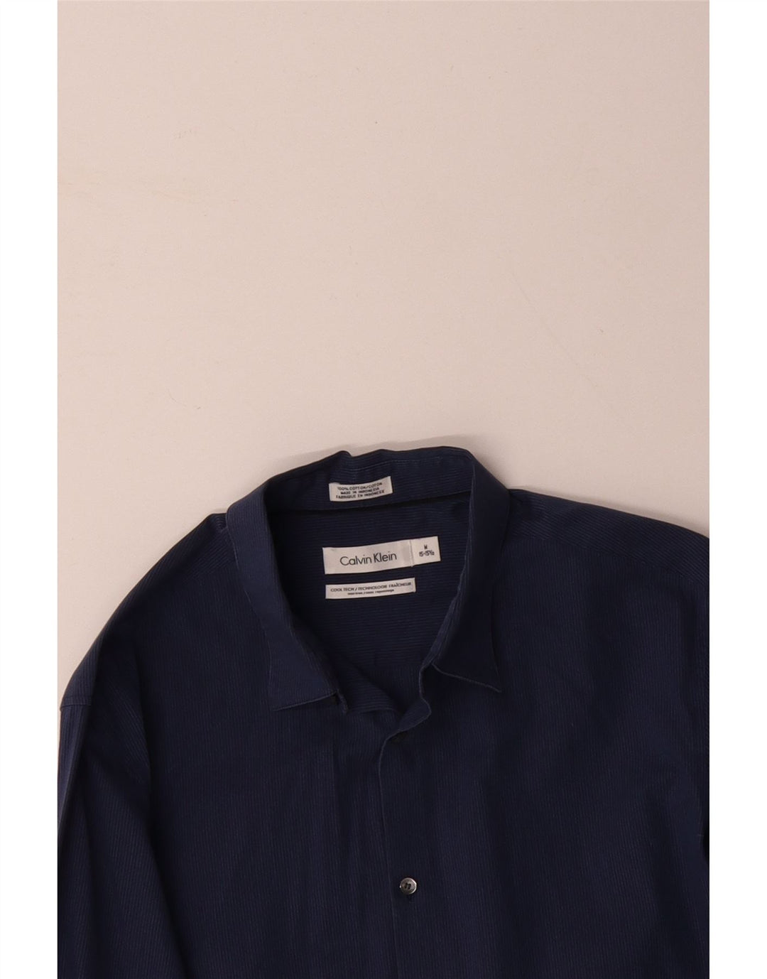 Мужская рубашка CALVIN KLEIN, размер 15 15 1/2, средний темно-синий в тонкую полоску, хлопок