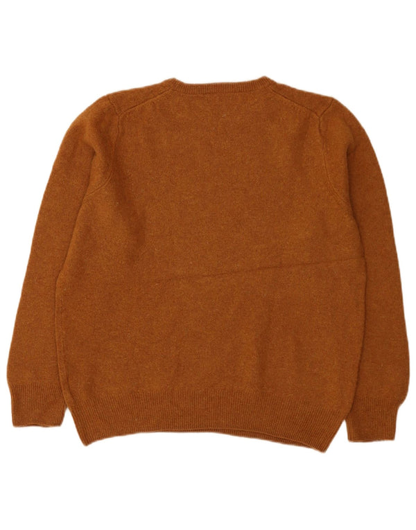 Marks & Spencer Womens Crew Neck Jumper Sweater UK 14 Large Brown Lambswool