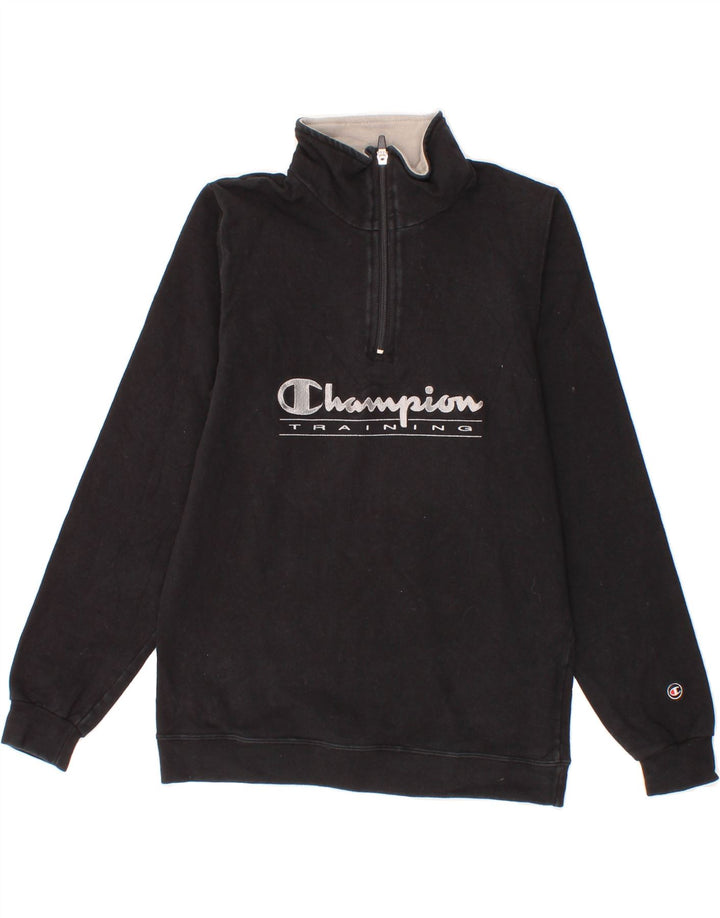 CHAMPION Boys Graphic Zip Neck Sweatshirt Jumper 7-8 Years Small Black Vintage Champion and Second-Hand Champion from Messina Hembry 