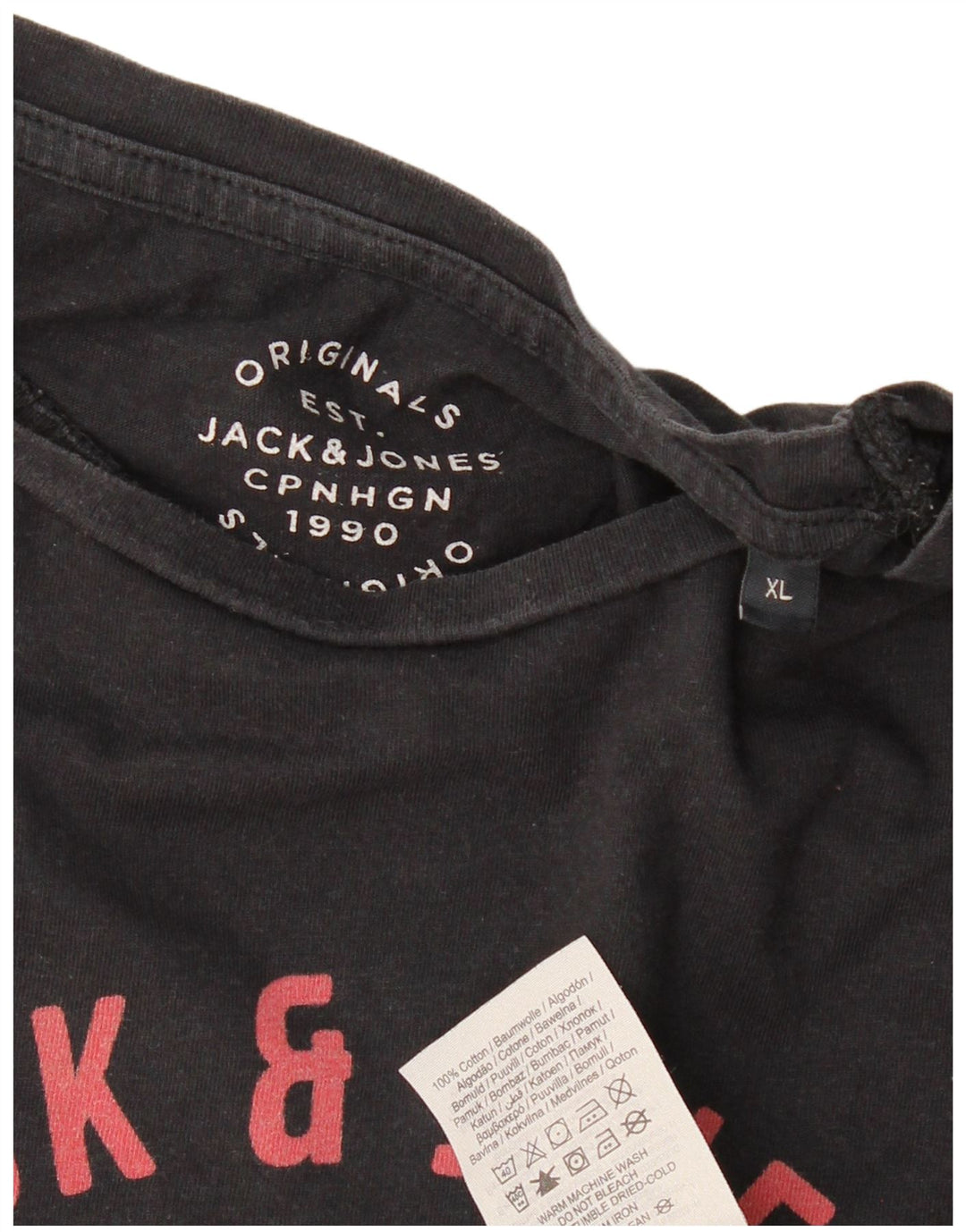 Мужская футболка с рисунком JACK & JONES Originals, топ XL, черный хлопок