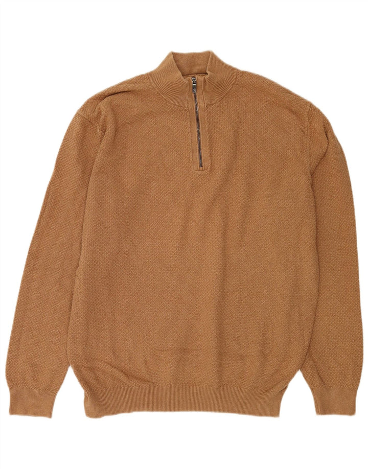Massimo Dutti Мужской свитер с воротником на молнии 2XL Коричневый хлопок