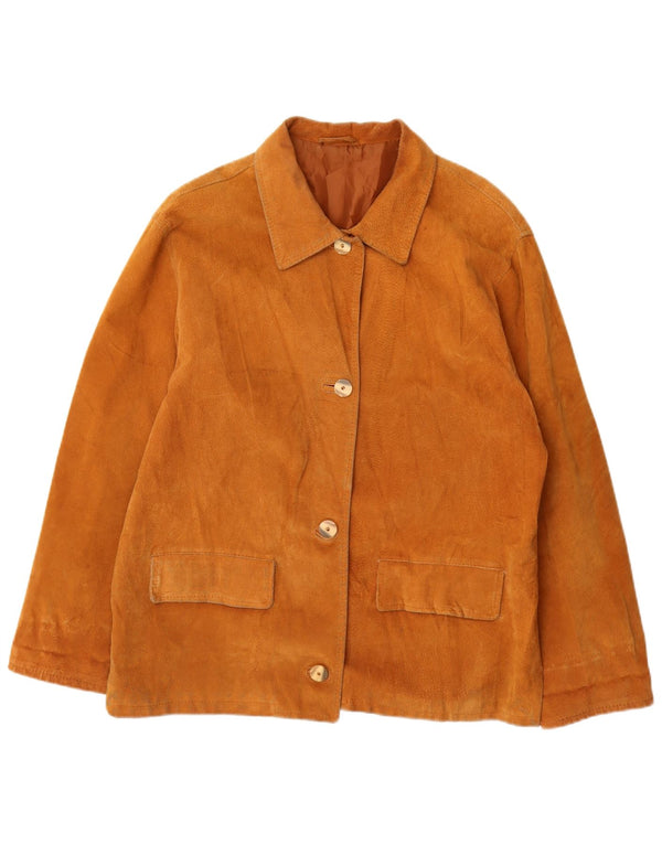 ВИНТАЖНАЯ Женская Замшевая Куртка UK 14 Средне-Коричневая Кожаная