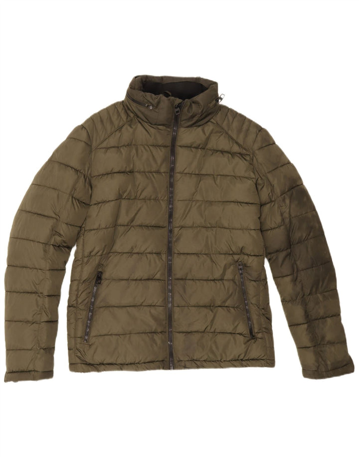 Мужская стеганая куртка с капюшоном Zara UK 40, большой цвет хаки, полиэстер