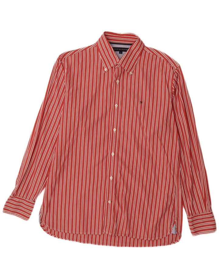 Tommy Hilfiger Мужская рубашка из хлопка в красную полоску среднего размера
