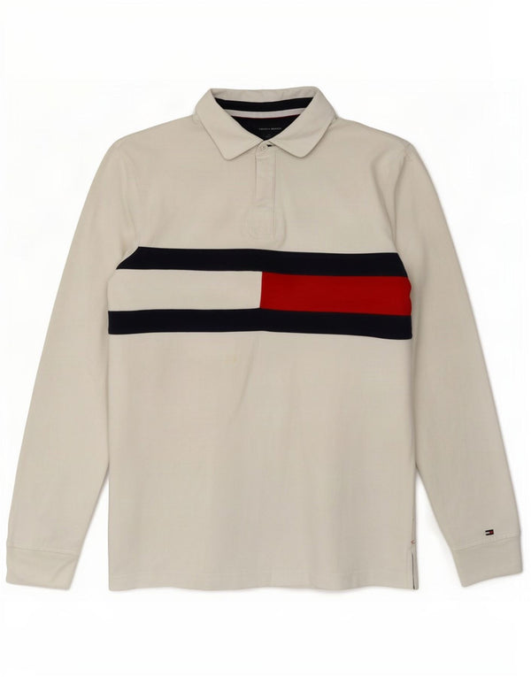 Мужская рубашка-поло для регби Tommy Hilfiger с длинным рукавом, средний белый, с цветными блоками