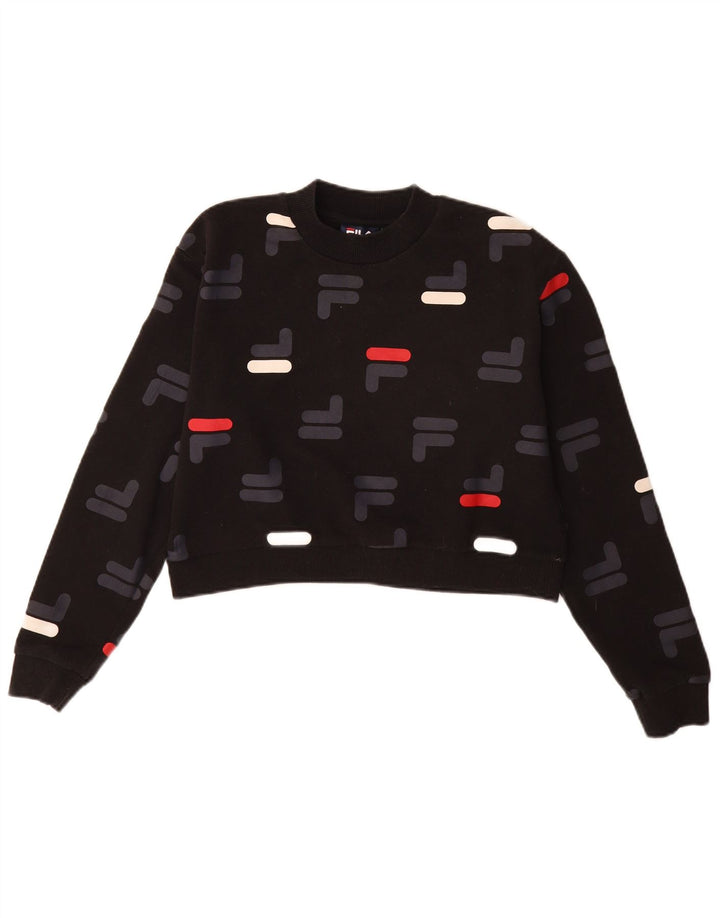 Женский укороченный свитшот оверсайз с графическим рисунком Fila UK 10, маленький черный