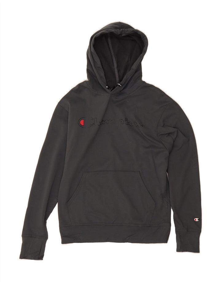 CHAMPION Mens Graphic Hoodie Jumper Medium Grey Polyester Vintage Champion and Second-Hand Champion from Messina Hembry 