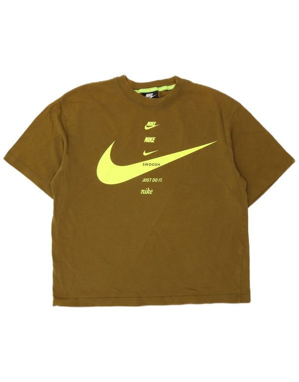 Женская футболка оверсайз с графическим рисунком Nike Swoosh Top UK 10, маленький размер, цвет хаки, хлопок