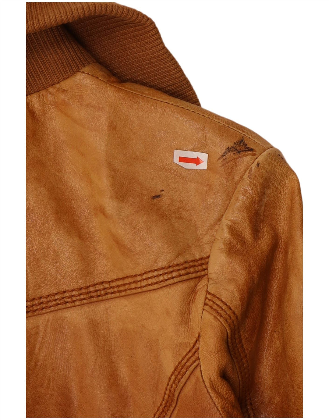 BERSHKA Женская кожаная куртка UK 12 средний коричневый кожаный