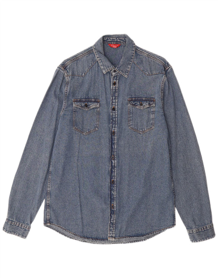 GUESS Mens Denim Shirt Medium Blue Cotton