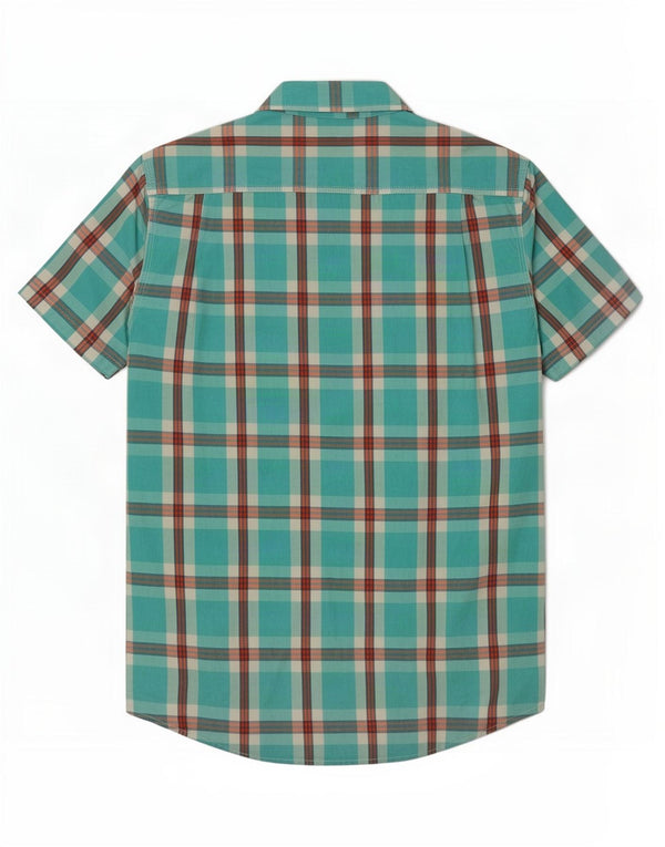 Superdry Mens Short Sleeve Shirt Large Turquoise Check Cotton