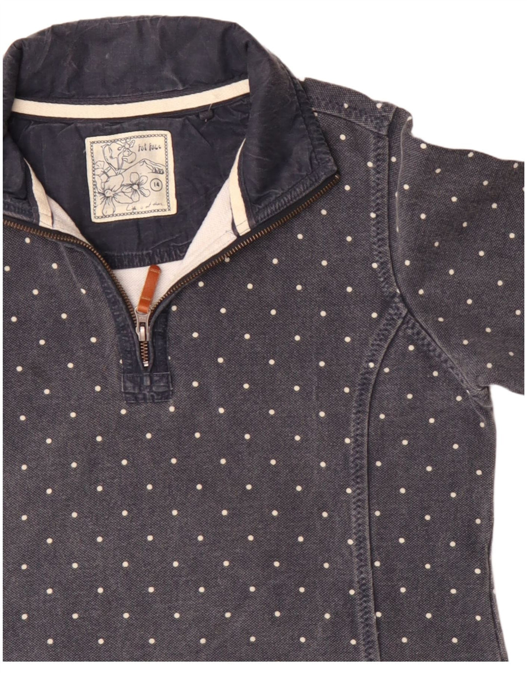 Женский джемпер с воротником на молнии Fat Face, Великобритания, 14, большой, темно-синий, в пятнистый цвет