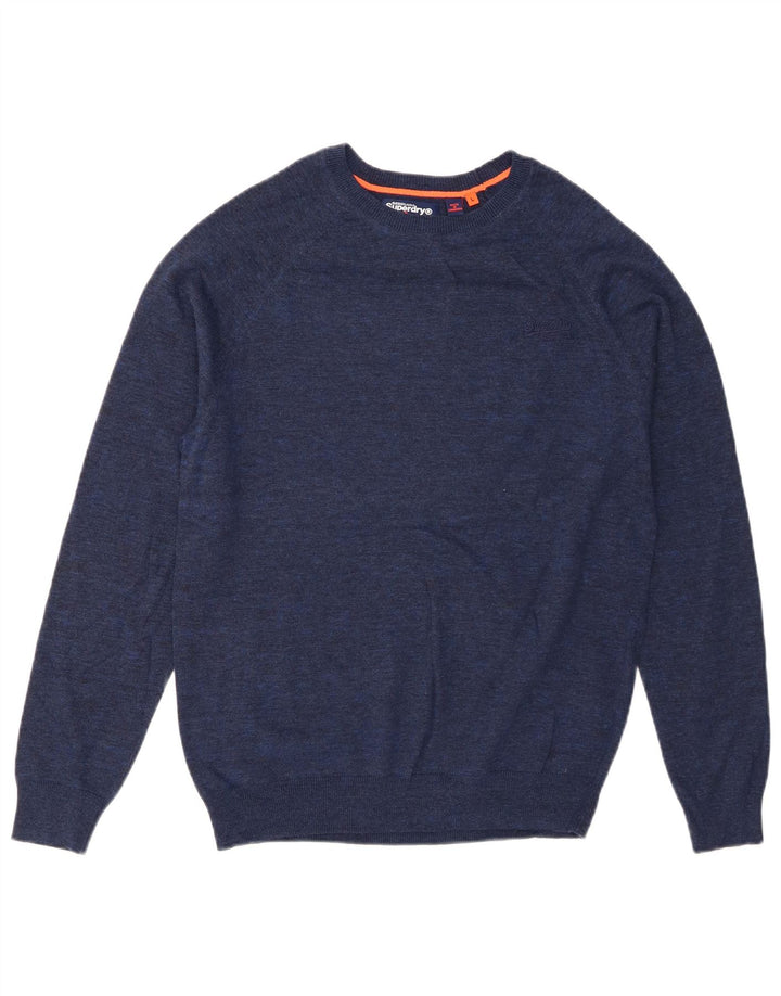 Мужской джемпер с круглым вырезом Superdry, большой синий хлопковый свитер