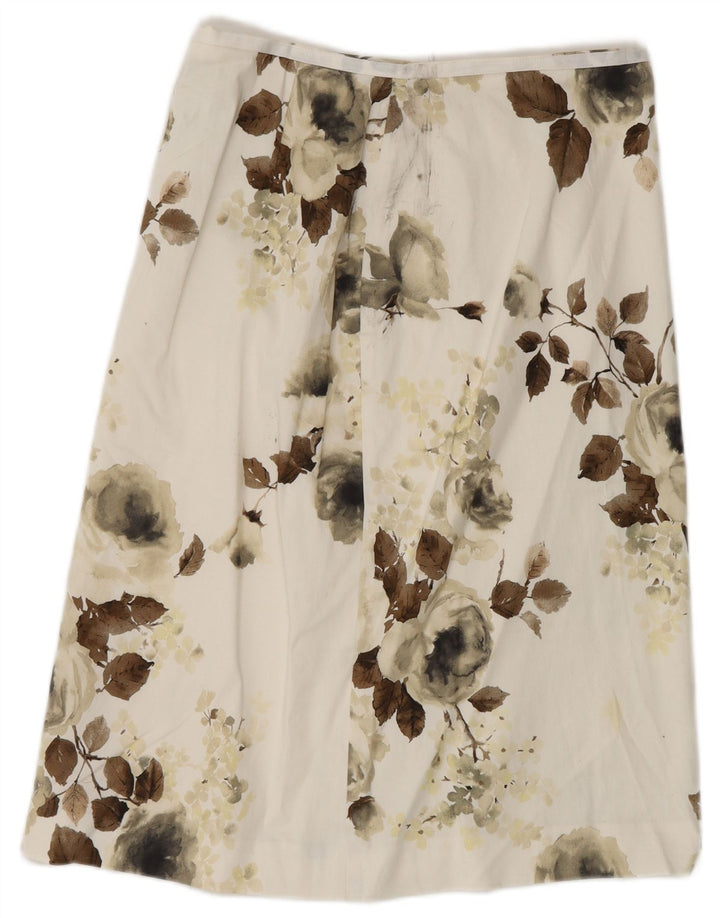 COAST Женская юбка-трапеция UK 10, маленькая W28, белый хлопок с цветочным принтом