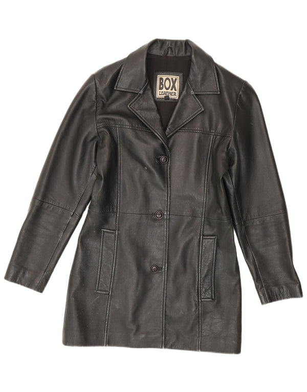 Винтажное женское кожаное пальто UK 14, среднее черное кожаное