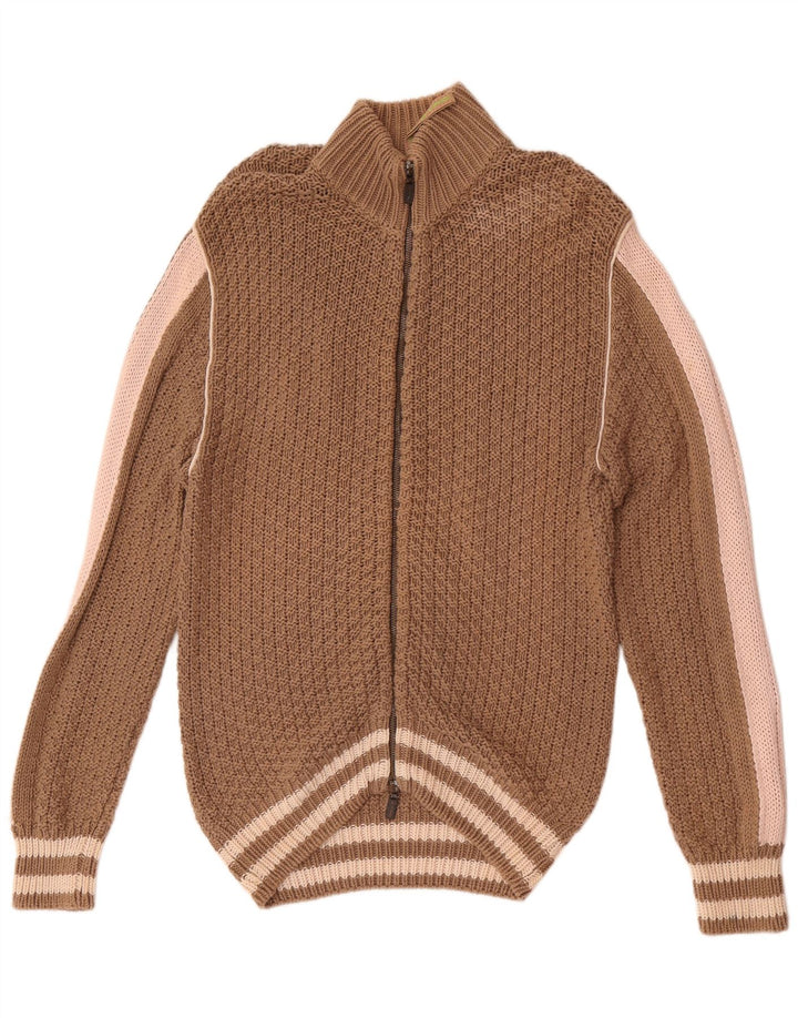 Женский свитер-кардиган Etro UK 14, средний коричневый цвет, хлопок с цветными блоками
