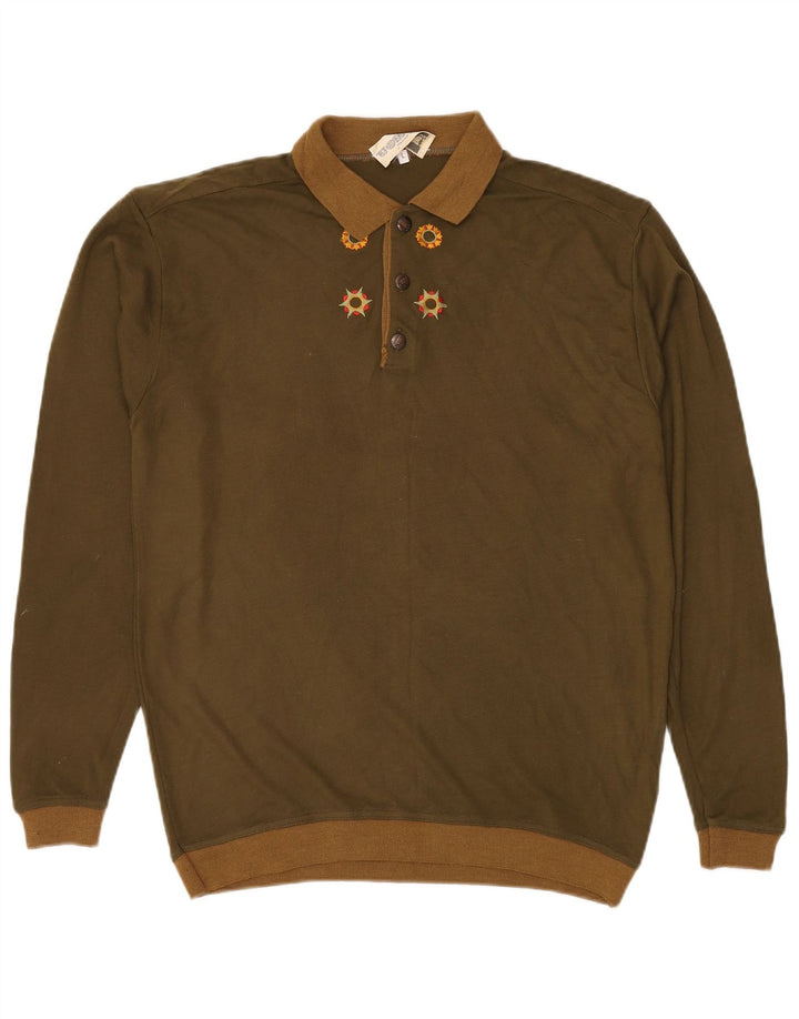 ВИНТАЖНЫЙ мужской джемпер с воротником поло, большой акриловый свитер цвета хаки