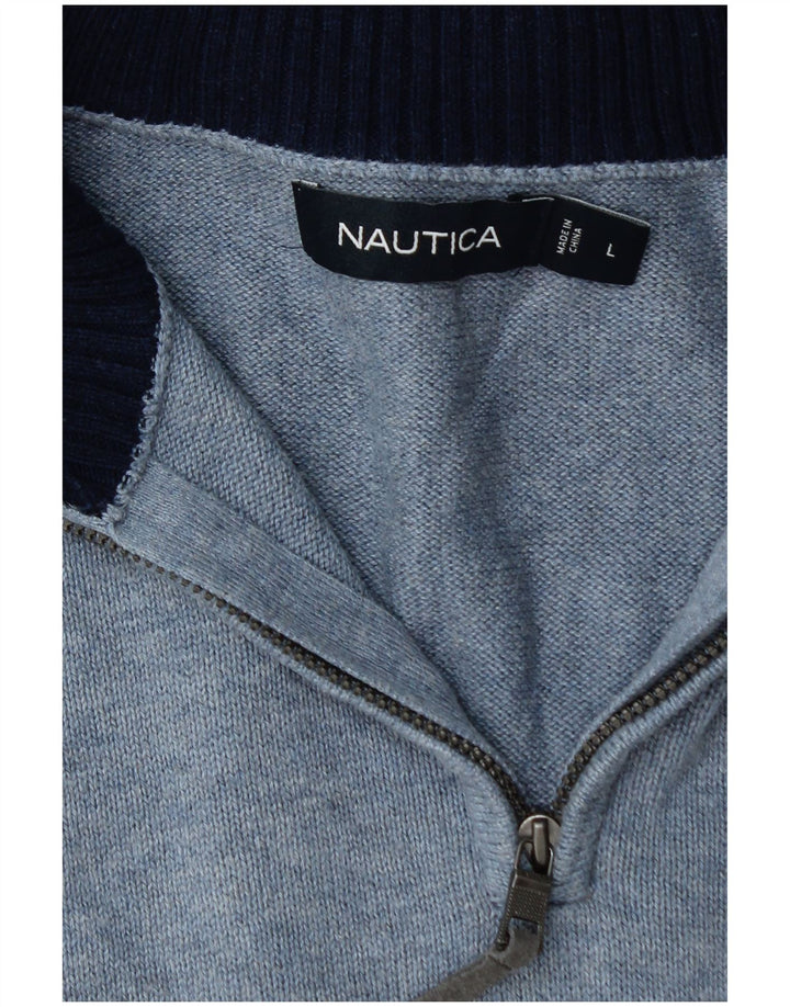 Мужской джемпер с воротником на молнии NAUTICA, большой синий хлопковый свитер