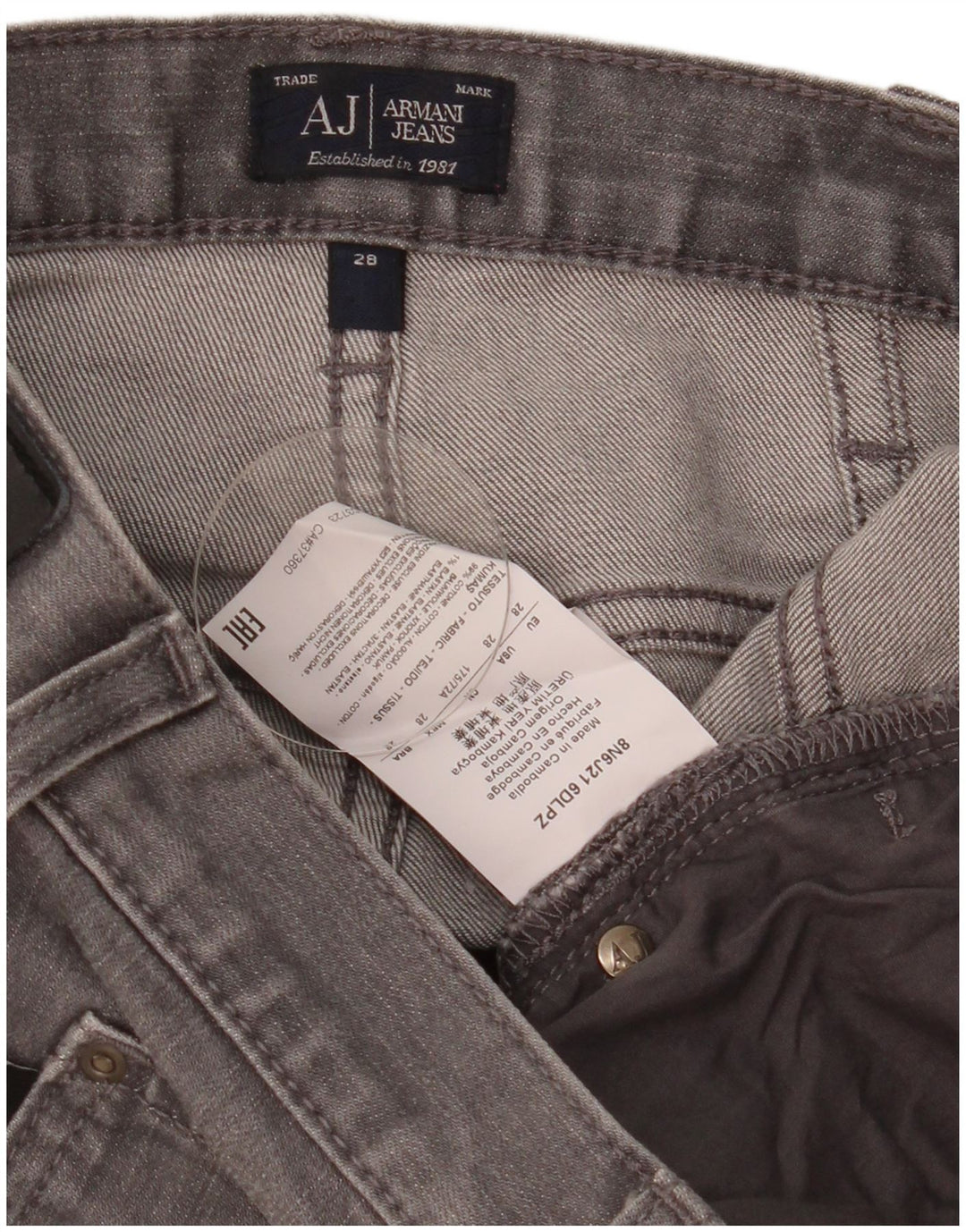 Мужские джинсы Armani Slim W28 L29 Серые, хлопок