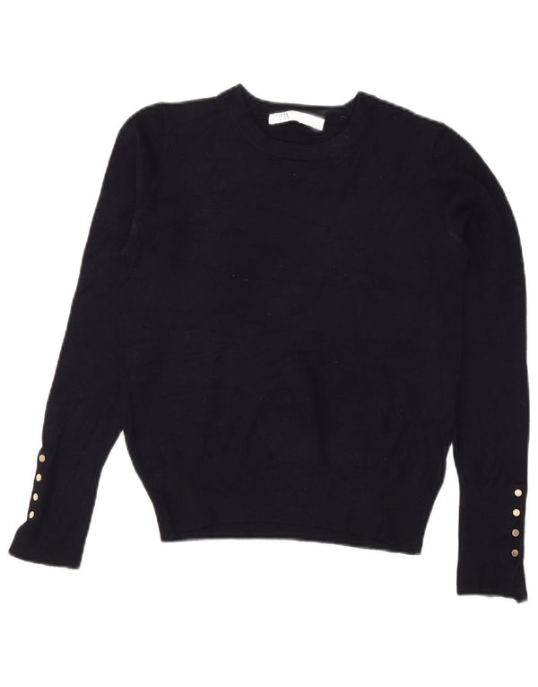 Женский укороченный джемпер с вырезом лодочкой Zara UK 10, маленький темно-синий из вискозы