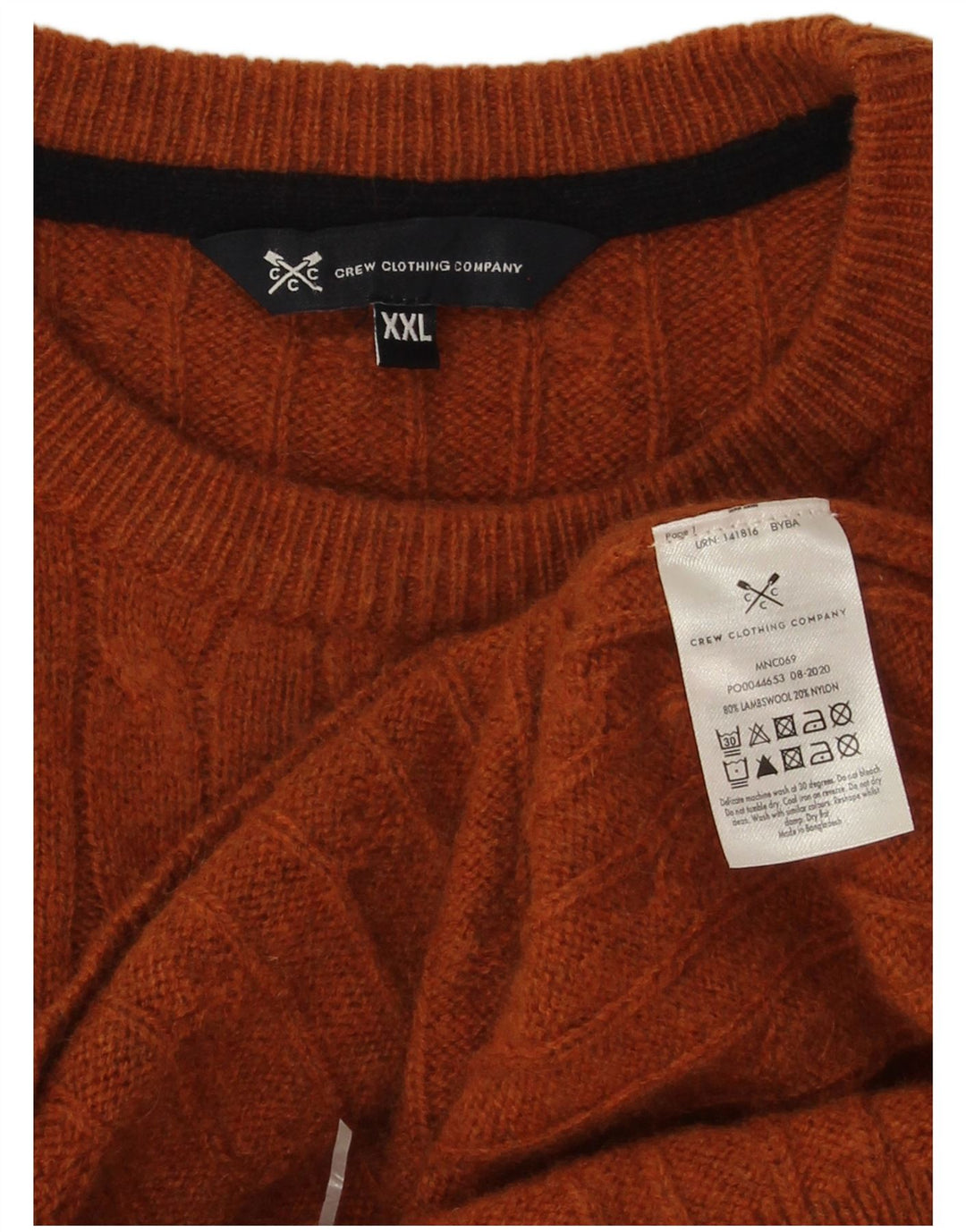 Crew Clothing Мужской джемпер с круглым вырезом, свитер 2XL, коричневый из овечьей шерсти