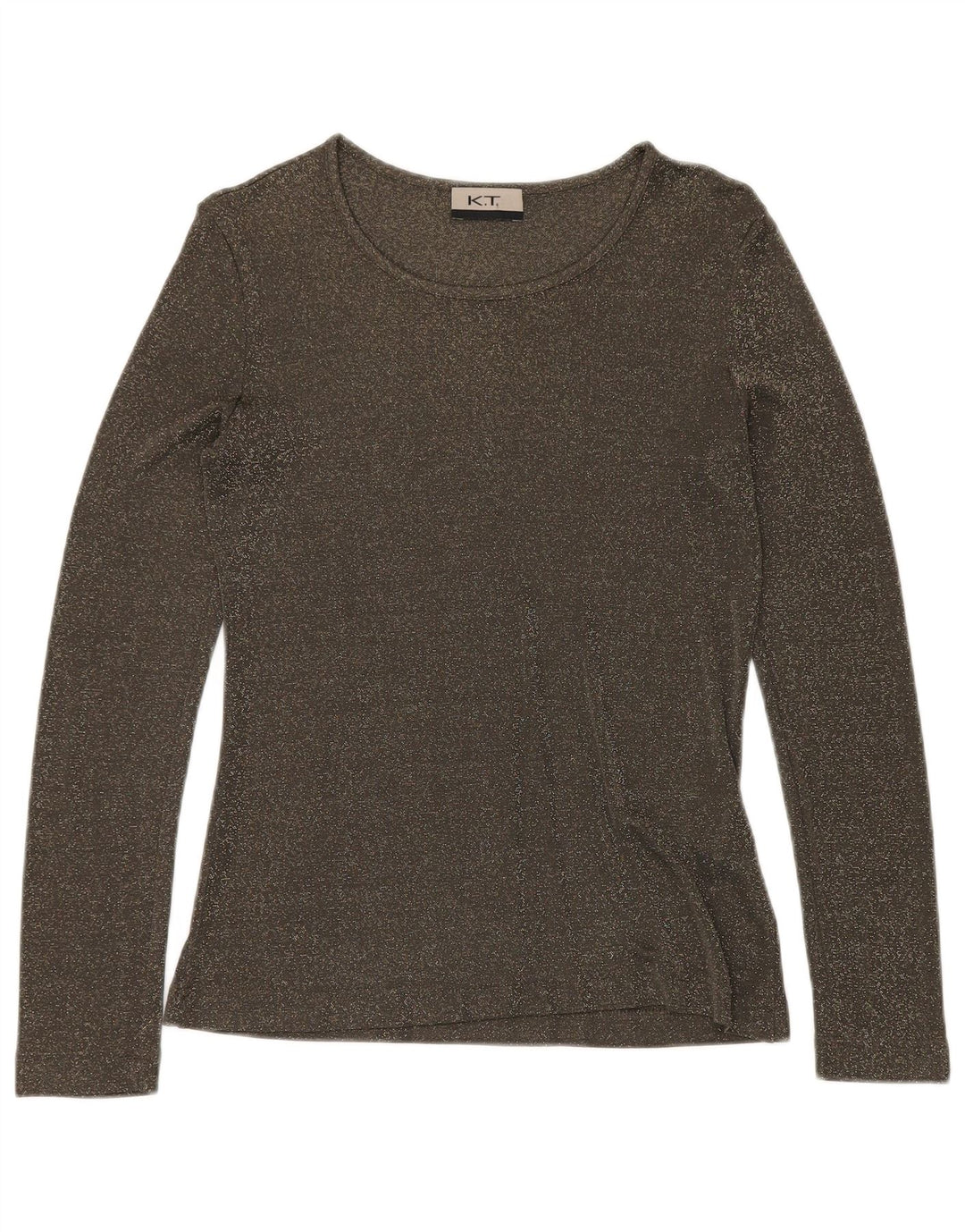 ВИНТАЖНЫЙ женский топ с длинным рукавом UK 12, средний зеленый вискоза с крапинками