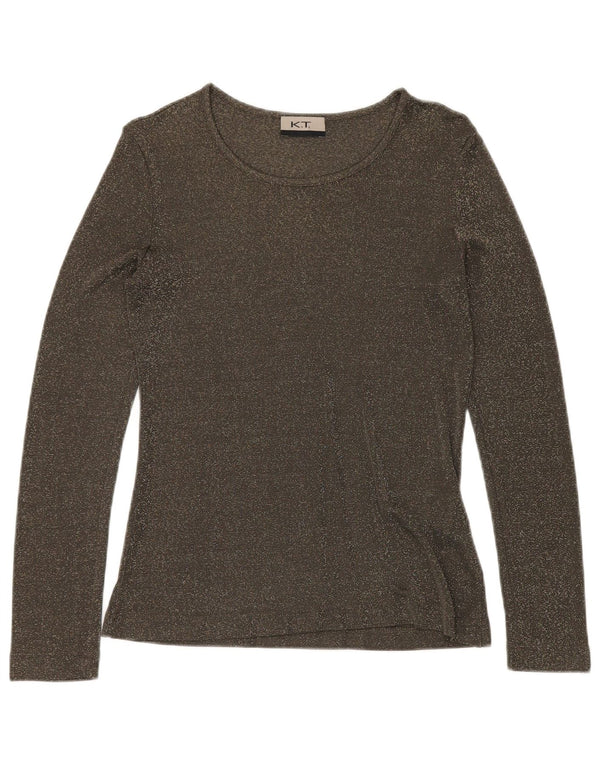 ВИНТАЖНЫЙ женский топ с длинным рукавом UK 12, средний зеленый вискоза с крапинками