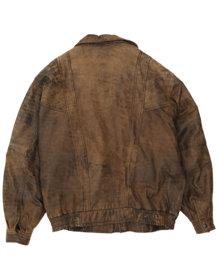 Эксклюзивная мужская кожаная куртка-бомбер B&S UK 42 XL, коричневая кожа