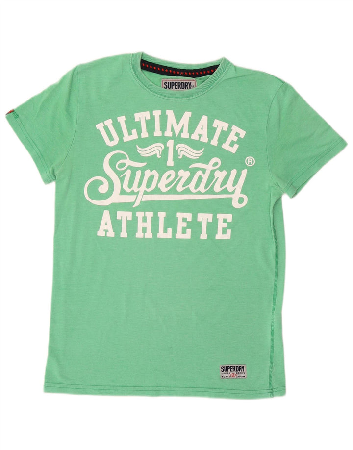Мужская футболка с рисунком Superdry, хлопковый топ среднего зеленого цвета