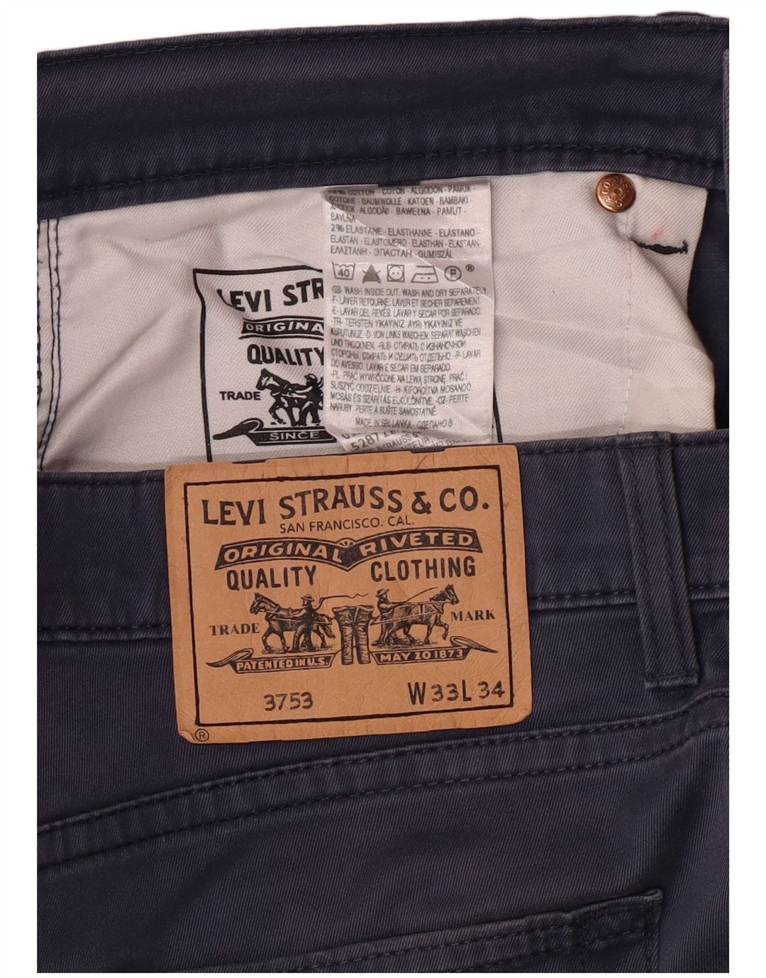 Мужские прямые повседневные брюки LEVI'S W33 L30 темно-синие, хлопок