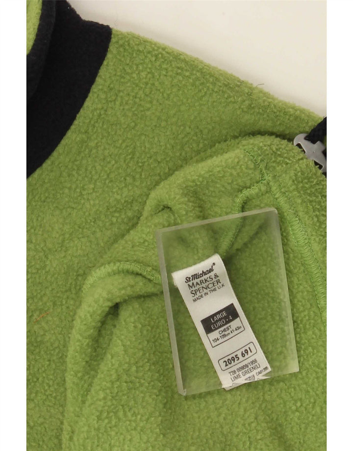 Мужской флисовый джемпер с воротником на молнии Marks & Spencer, большой зеленый с цветными блоками