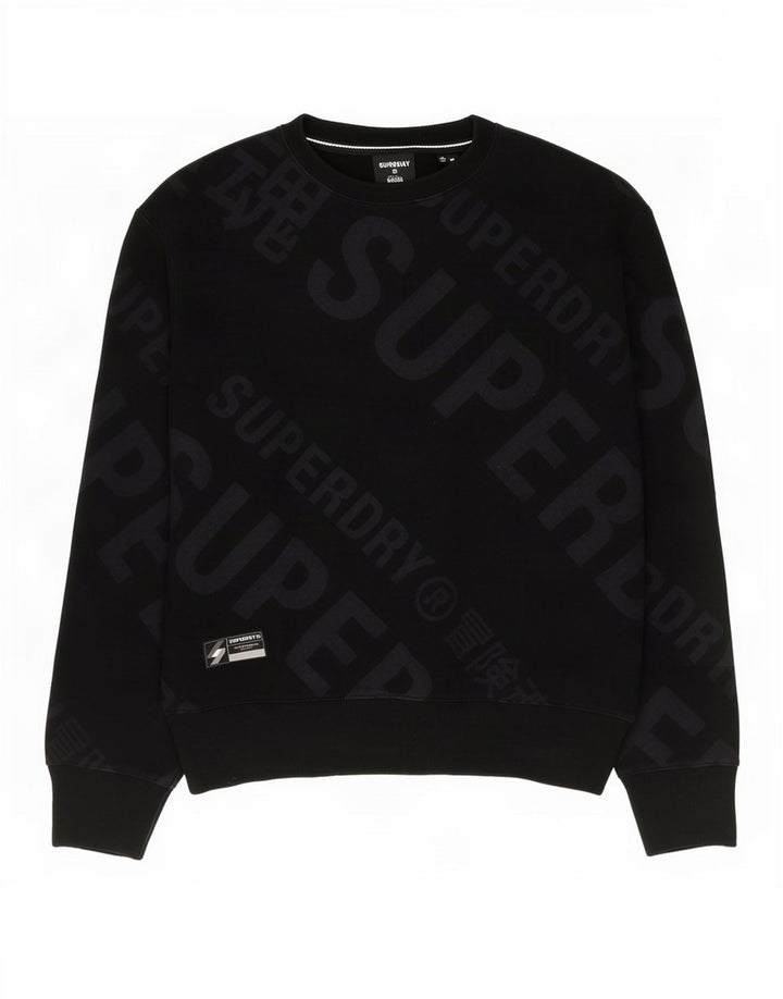 Мужской свитшот с рисунком Superdry, хлопковый джемпер среднего размера, черный