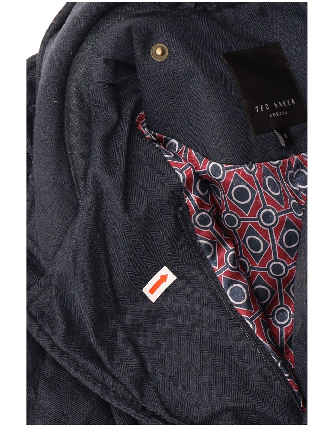 Мужская стеганая куртка TED BAKER, размер 2, маленькая, темно-синяя, с рисунком «елочка», классическая