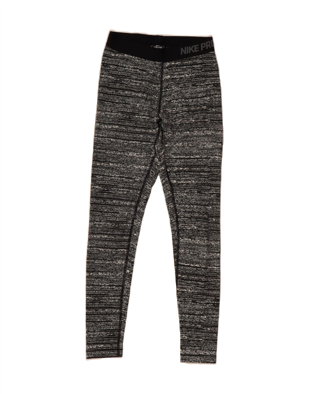 NIKE Womens Dri Fit Graphic Leggings UK 10 Small Grey Striped Vintage Nike and Second-Hand Nike from Messina Hembry 