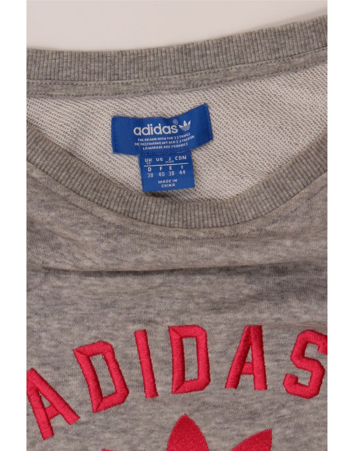 ADIDAS Womens Graphic Sweatshirt Jumper UK 12 Medium Grey Colourblock Vintage Adidas and Second-Hand Adidas from Messina Hembry 