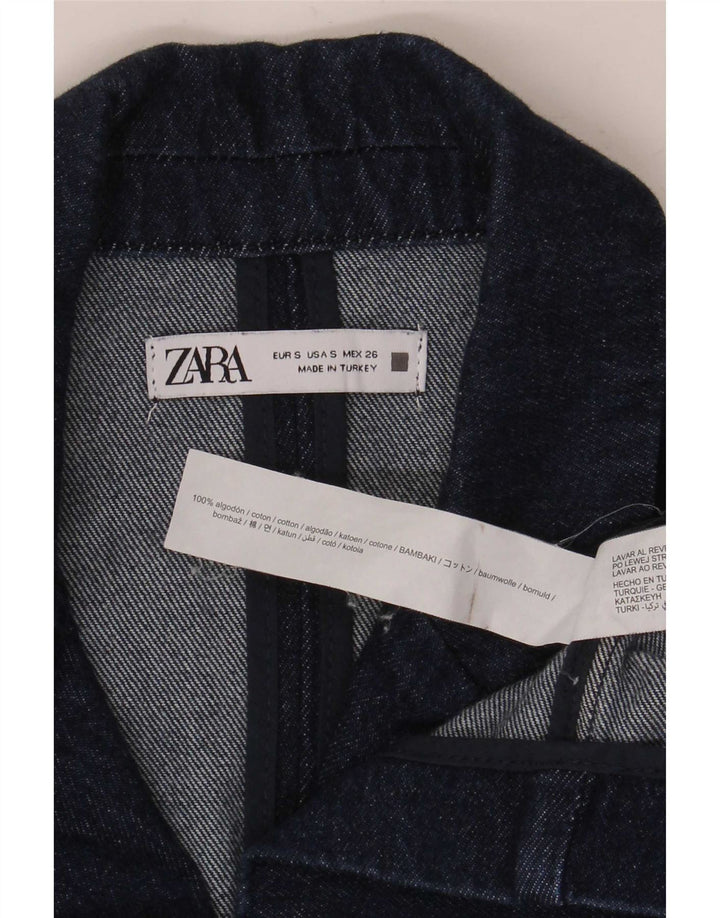 Женский укороченный двубортный джинсовый пиджак Zara UK 10, маленький темно-синий
