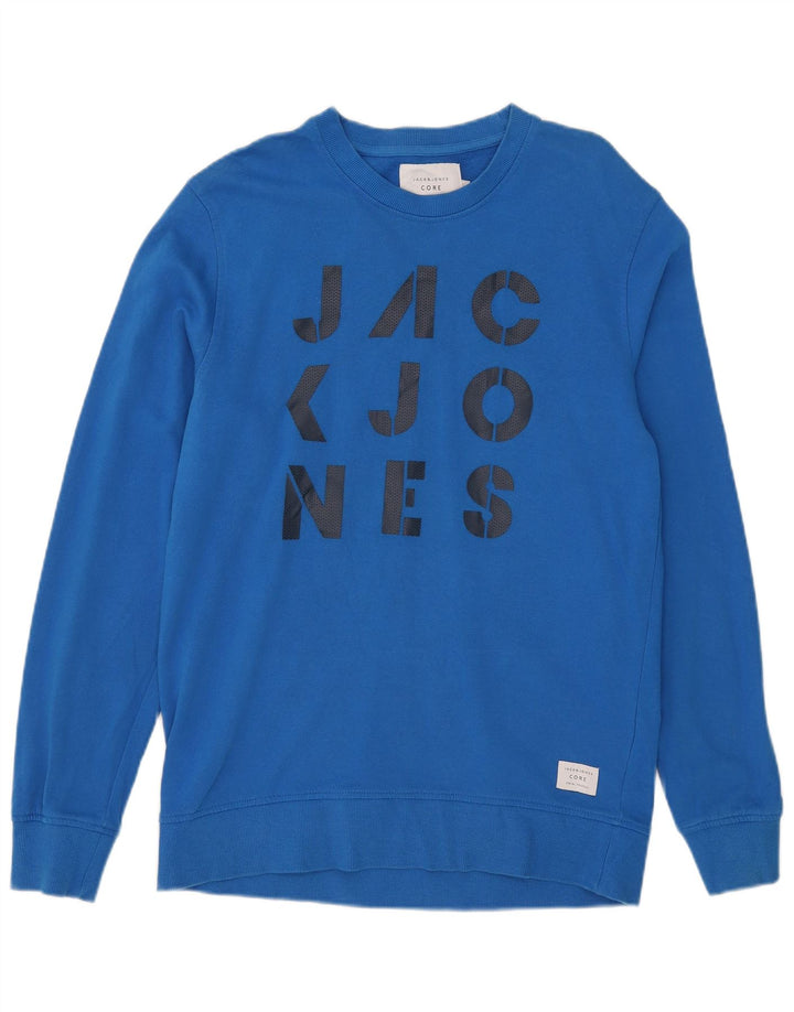 Мужской свитшот с рисунком Jack & Jones, большой синий хлопковый джемпер