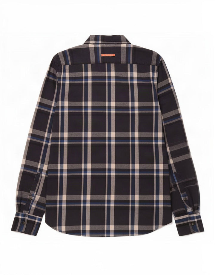 Мужская фланелевая рубашка Superdry среднего размера, темно-синяя, хлопковая в клетку