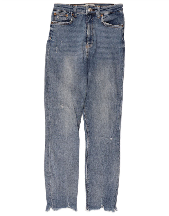 Женские потертые узкие джинсы Zara EU 38, маленькие W28 L26, синие