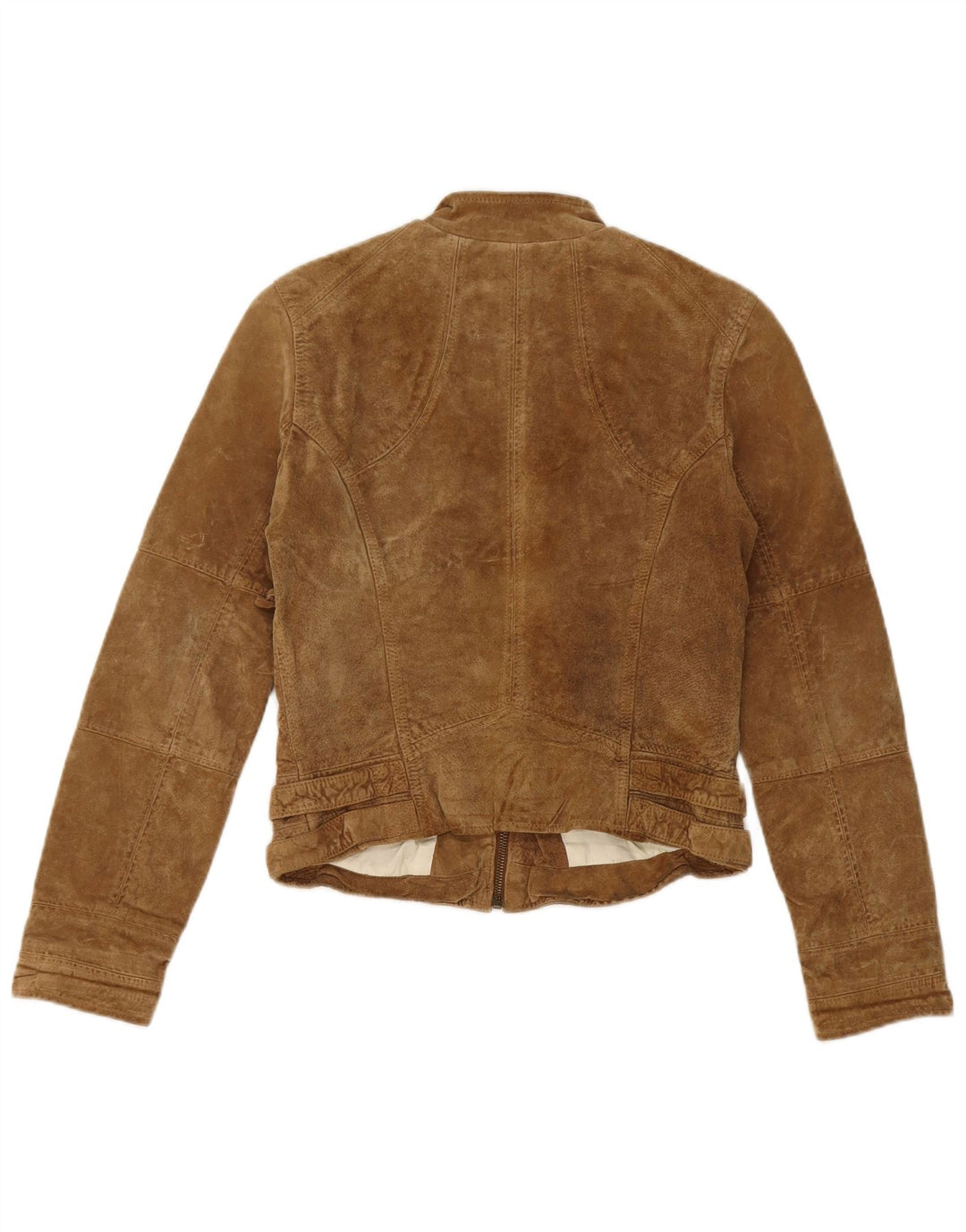 Женская укороченная замшевая куртка Zara UK 12, кожа среднего бежевого цвета