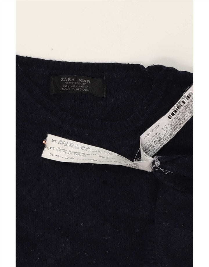 Мужской джемпер с круглым вырезом Zara, большой темно-синий из вискозы