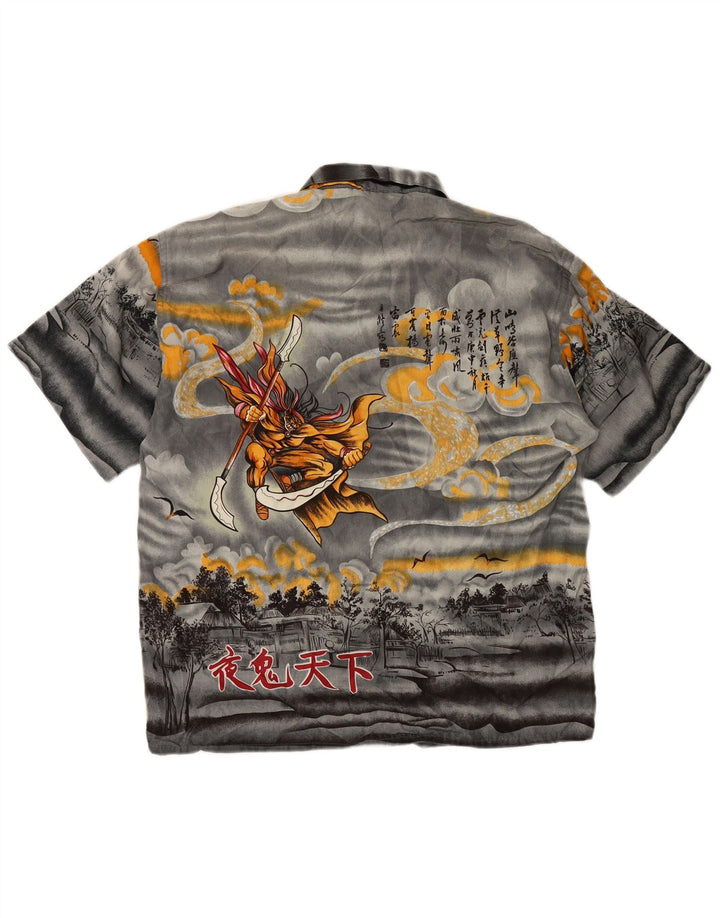 VINTAGE Мужская рубашка с коротким рукавом с графическим рисунком, средний серый шелк