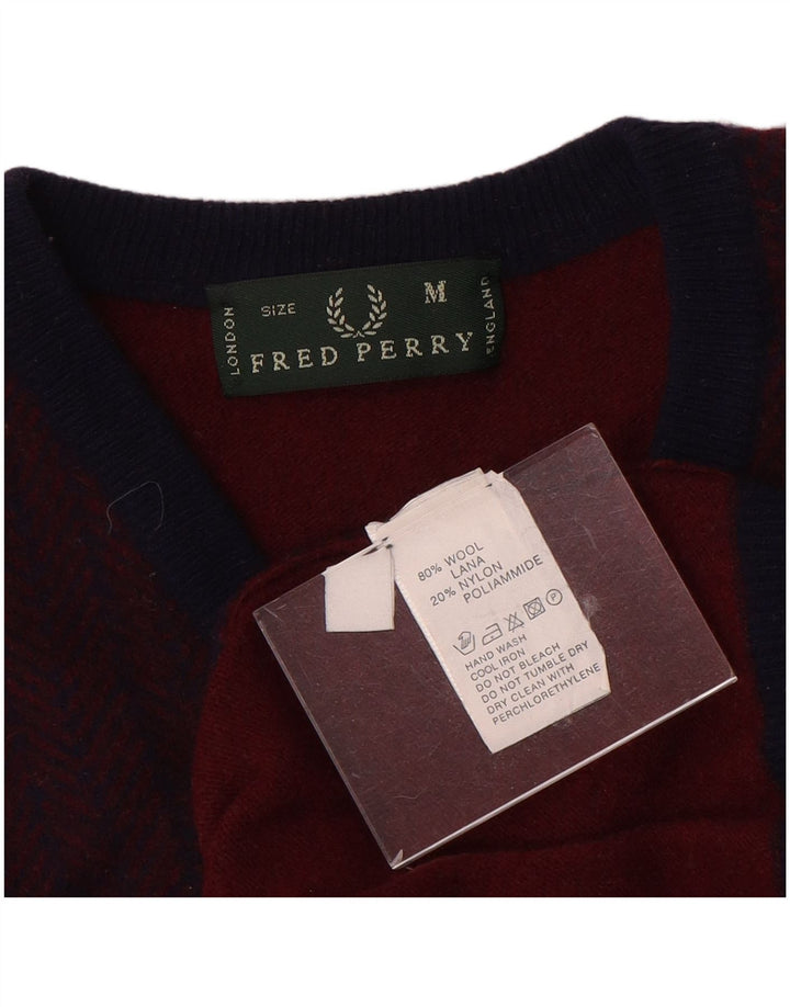Мужской джемпер с v-образным вырезом Fred Perry, средний бордовый, шерстяной с цветными блоками