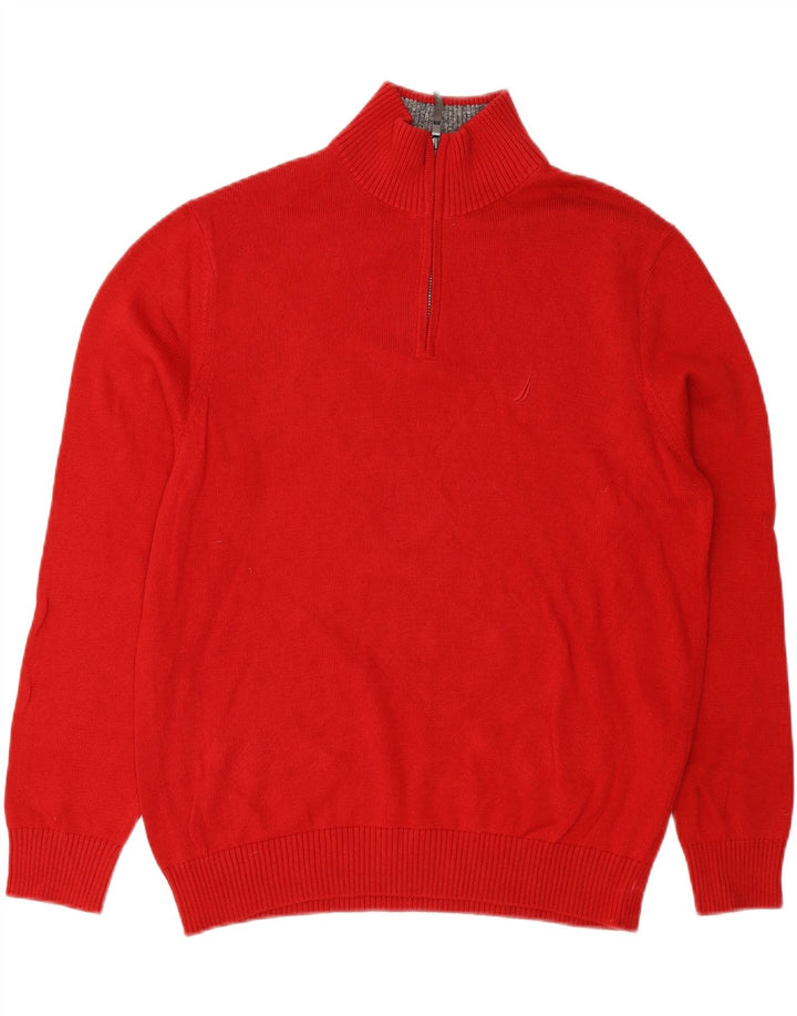 NAUTICA Mens Zip Neck Jumper Sweater Medium Red Cotton Vintage Nautica and Second-Hand Nautica from Messina Hembry 