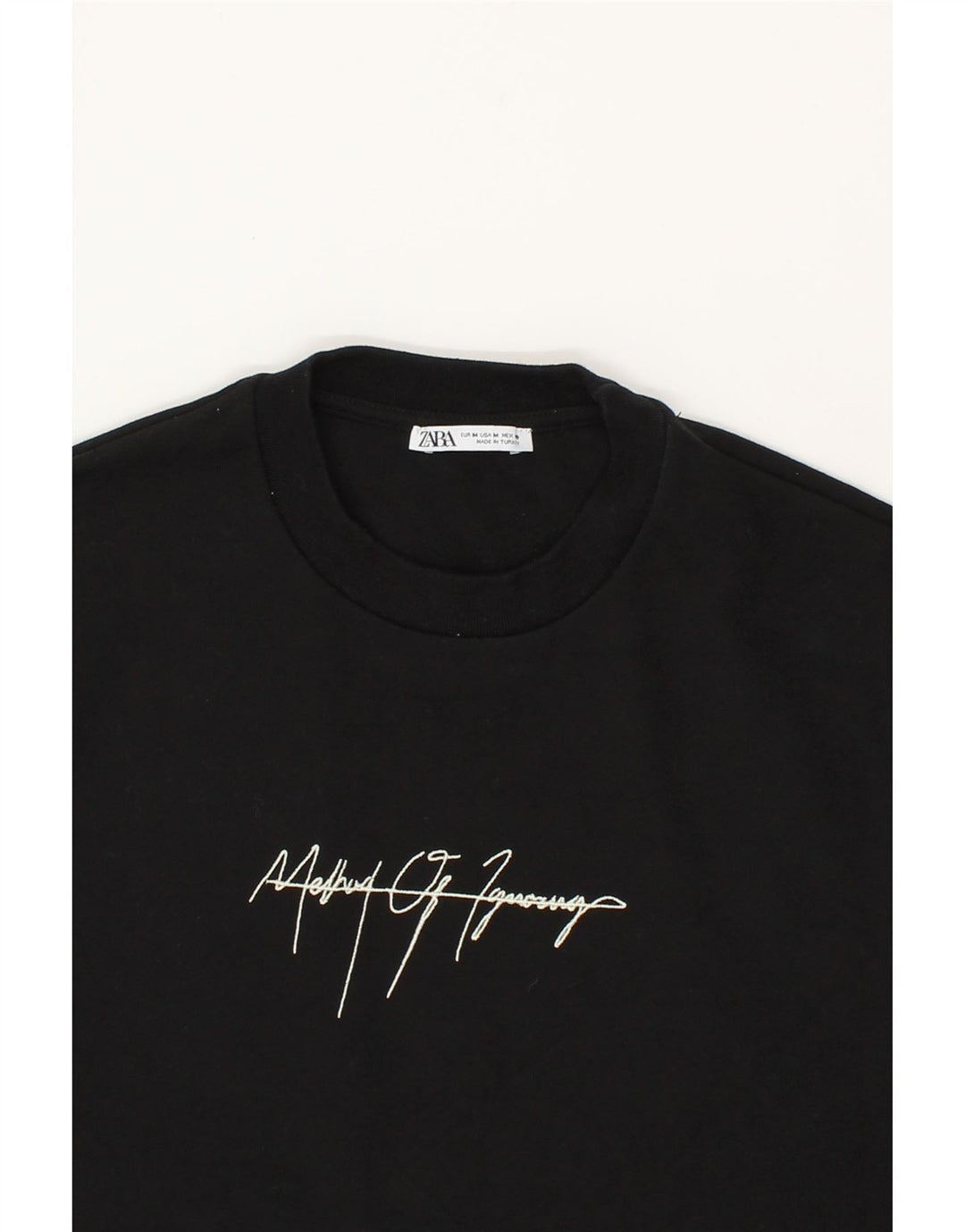 ZARA Mens Graphic Sweatshirt Jumper Medium Black Cotton Vintage Zara and Second-Hand Zara from Messina Hembry 