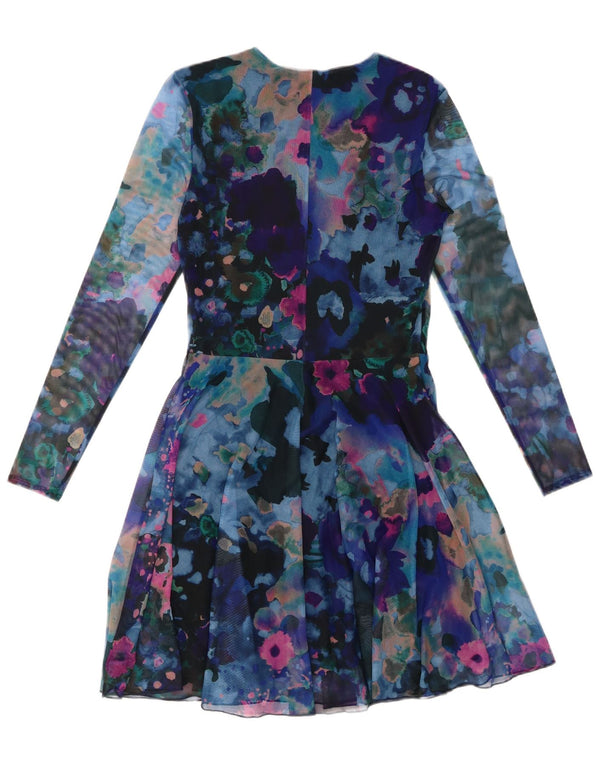 DESIGUAL Womens Abstract Pattern Long Sleeve A-Line Dress UK 10 Small Blue